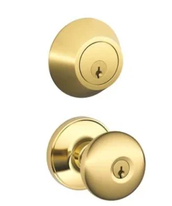 Dexter By Schlage Dexter® By Schlage® Stratus Bright Brass Entry Door Knob And Single Cylinder Door Deadbolt