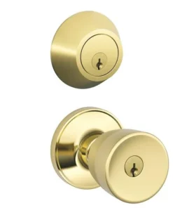 Dexter By Schlage Dexter® By Schlage® Byron Bright Brass Entry Door Knob And Single Cylinder Door Deadbolt