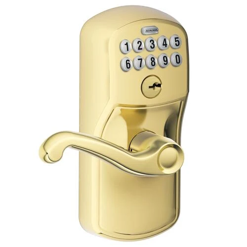 Schlage® Flair Bright Brass Electronic Keyless Flexlock Entry Door Lever 3 Schlage® Flair Bright Brass Electronic Keyless Flexlock Entry Door Lever