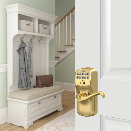 Schlage® Flair Bright Brass Electronic Keyless Flexlock Entry Door Lever 4 Schlage® Flair Bright Brass Electronic Keyless Flexlock Entry Door Lever - Image 2