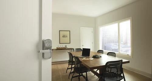 Schlage® Elan Satin Chrome Light Commercial Keypad Entry Door Lever With Plymouth Trim 4 Schlage® Elan Satin Chrome Light Commercial Keypad Entry Door Lever With Plymouth Trim - Image 2