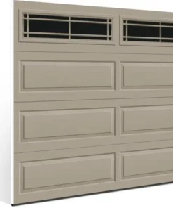 Ideal Door® Traditional 9' X 7' Sandtone Insulated Garage Door With Windows (R-Value 6.3) -Schlage Shop 425 4808 AL ST Prairie 8x7 v2 Angle