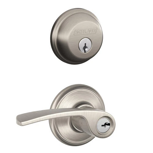 Schlage® Merano Satin Nickel Entry Door Lever And Single Cylinder Door Deadbolt 5 Schlage® Merano Satin Nickel Entry Door Lever And Single Cylinder Door Deadbolt - Image 3