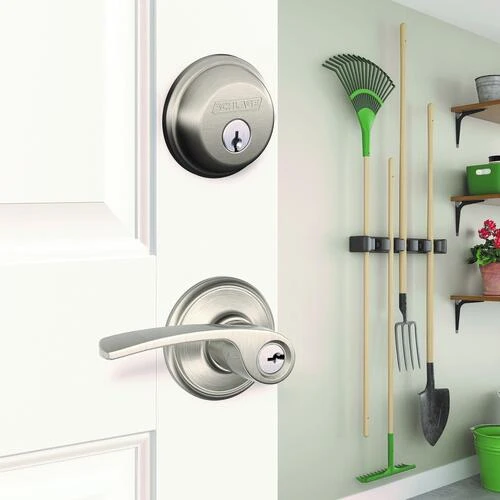 Schlage® Merano Satin Nickel Entry Door Lever And Single Cylinder Door Deadbolt 4 Schlage® Merano Satin Nickel Entry Door Lever And Single Cylinder Door Deadbolt - Image 2