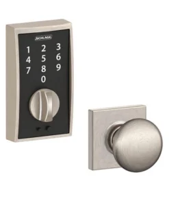 Schlage® Plymouth Satin Nickel Door Knob With Century Trim And Touch™ Keyless Entry Door Deadbolt