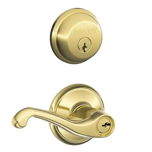 Schlage® Flair Bright Brass Entry Door Lever And Single Cylinder Door Deadbolt 3 Schlage® Flair Bright Brass Entry Door Lever And Single Cylinder Door Deadbolt