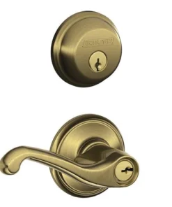 Schlage® Flair Antique Brass Entry Door Lever And Single Cylinder Door Deadbolt