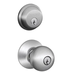 Schlage® Orbit Satin Chrome Commercial Entry Door Knob And Single Cylinder Door Deadbolt