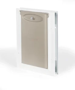PetSafe® Freedom 5.25" X 8.12" Small Premium White Aluminum Pet Door -Schlage Shop PPA00 10859FreedomAluminumSmallDoorLeftAngle